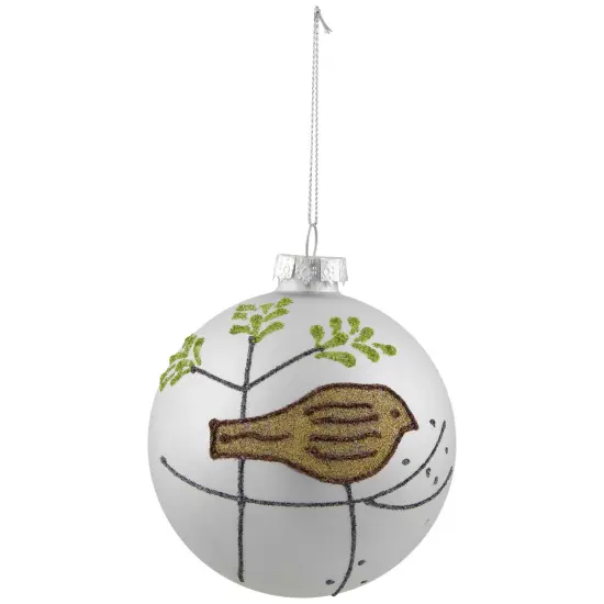 Northlight Glitter Bird Christmas Glass Ball Ornaments - 4" (100mm) - White and Gold - Set of 4 {5}