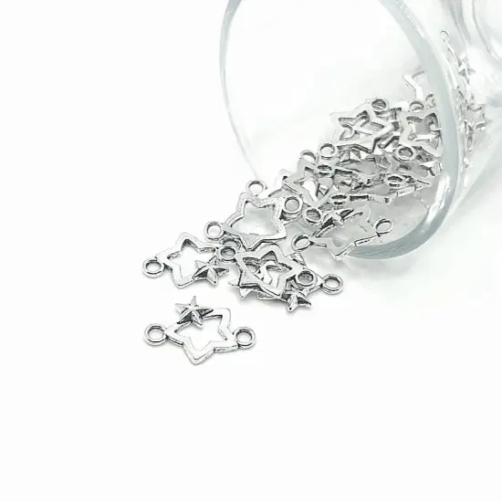 1, 4, 20 or 50 Pieces: Celestial Silver Star Connector Charm {1}