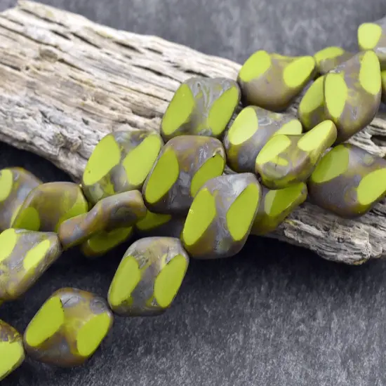 *11* 12x18mm Opaque Chartreuse Picasso 2 Cut Diamond Beads {4}