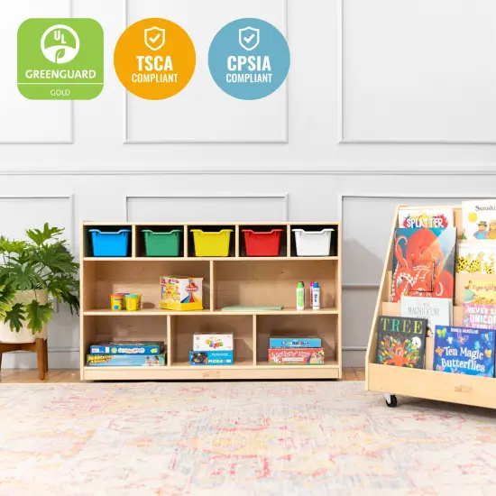 5+5 Compartment Storage and Tray Cabinet with 5 Scoop Front Bins, Natural Assorted {6}