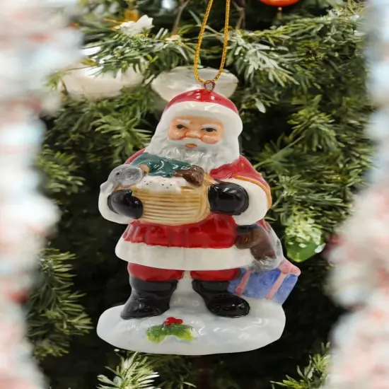Ceramic Christmas Tree Ornament of Santa Claus Holding Noah's Ark, Christmas Decor, Religious Decor, Gift for Her {2}