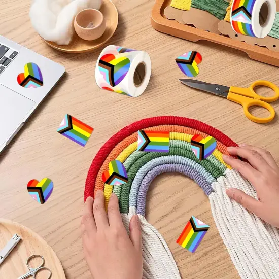 Pride Stickers,600Pcs Gay Pride Stickers Bulk Pride Rainbow Heart Flag Stickers 2 Roll Self Adhesive Decal Stickers for Laptop Water Bottle Decor and Pride Parade Events Accessories {3}