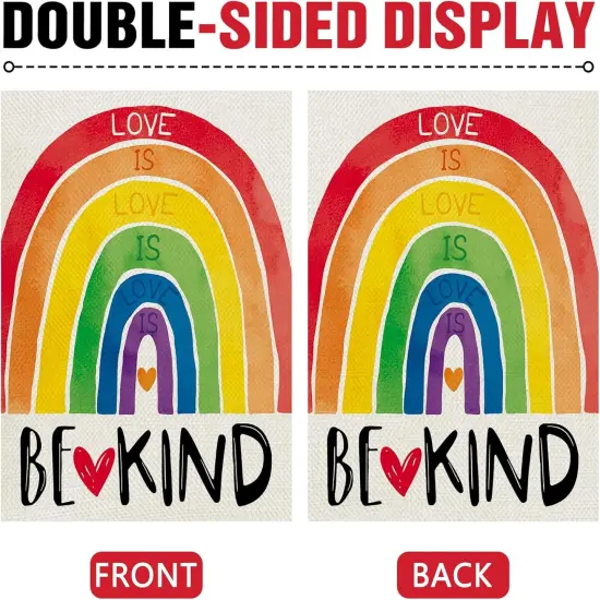 Love is Love Rainbow Decorative Garden Flag, Be Kind LGBTQ Gay Lesbian Heart Yard Outside Pride Month Home Decoration {2}
