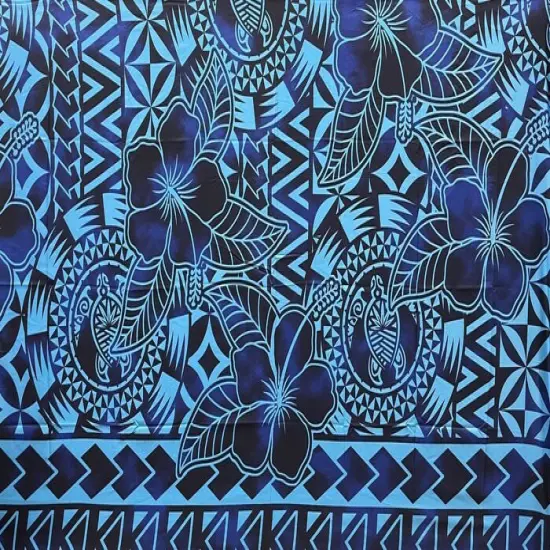 1 Sarong Hibiscus Sea Turtle Polyester Sarong, Traditional Polynesian Tattoo Design, 72" x 45" Navy Blue & R {3}