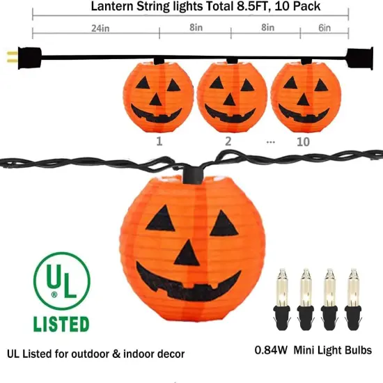Halloween Pumpkin Lantern String Lights - 8.5Ft (Orange) {5}