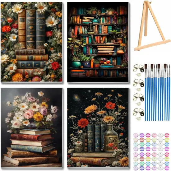 4 Pack Book Paint by Numbers Kit for Adults with Frame,12x16inch {1}