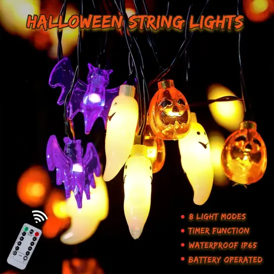 3D Pumpkin Bat Ghost Light with Timer - 8 Light Modes {2}