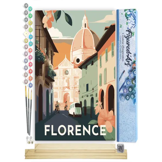 Figured'Art Paint by Number for Adults Travel Poster Florence 16"x20" - Craft Art Painting Rolled Canvas with DIY Wooden Frame {1}