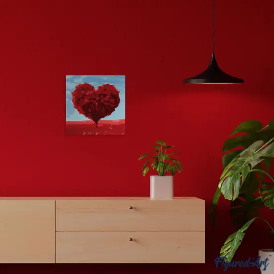 Figured'Art Mini Paint by Numbers Kit for Adults with Frame Tree with Heart Shape Small format 8"x8" - Craft Art Painting DIY Canvas Already Stretched on a Wooden Frame {2}