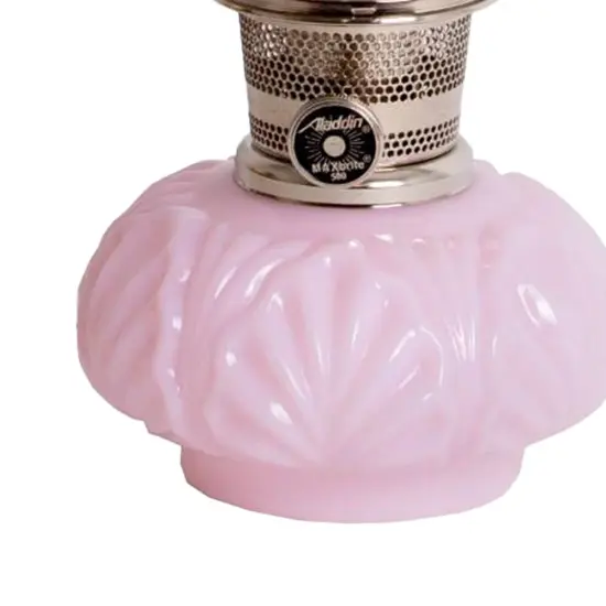 Aladdin Crown Tuscan Genie II Oil Lamp for Shelf or Table, Indoor Emergency Lighting, Limited Edition in Pink Glass with Nickel Burner {4}
