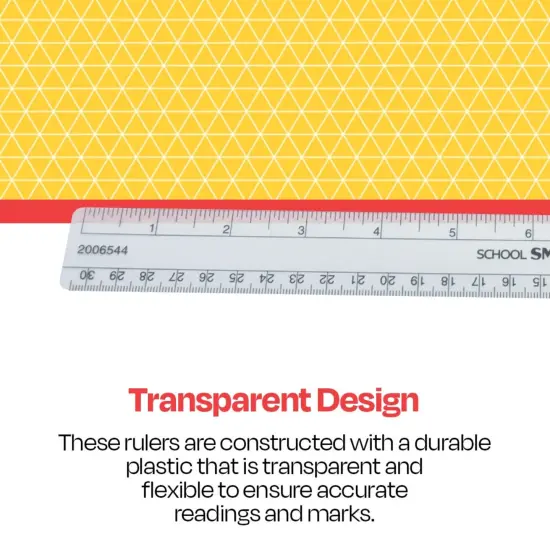 School Smart Flexible Plastic Ruler, Inches and Metric, 12 Inch Size, Clear, Pack of 36 {5}