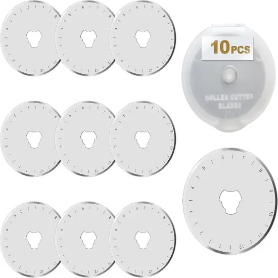 10 PCS 45mm Rotary Cutter Replacement Blades Ultra-Sharp and Durable Steel Blades with Clear Scale Rotary Cutter Blades for Quilting Sewing Crafting and Fabric Leather Cutting (45mm-Silver) {1}