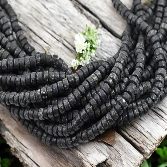 6x3mm Rustic Opaque Black Indonesian Heishi Beads (20" Strand) {1}