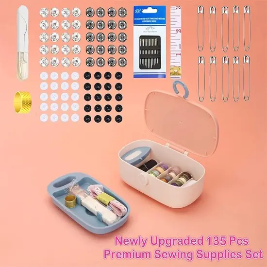 Green Sewing Project Kit, 135 Pcs Family Sewing Supplies Repair Kit Traveler Sewing Kit Sewing Thread Accessories DIY Sewing Supplies Organizer (Green) {3}
