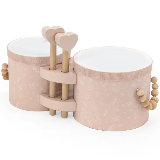 Label Label: Wooden Bongos - Pink - Musical Instrument Toy, 2 Heart-Shaped Drum Sticks, Carry Handles, Develops Creativity, Toddler & Kids Ages 2+ {1}