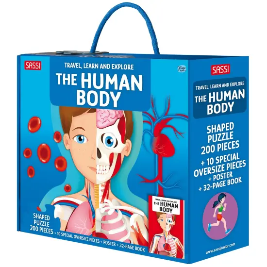 Sassi: Travel, Learn & Explore - The Human Body - 200pc Shaped Puzzle & 32-Page Book, Educational Set, Facts About Bodily Systems, (N.E. 2024) Kids 6+ {1}