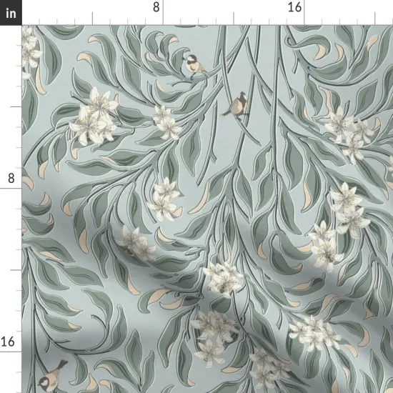 Various Fabrics by the Yard or Fat Quarter Blue Botanical Bird Traditional Pastel Vines White Floral Arts And Crafts Historical Timeless Custom Printed Fabric by Spoonflower {2}