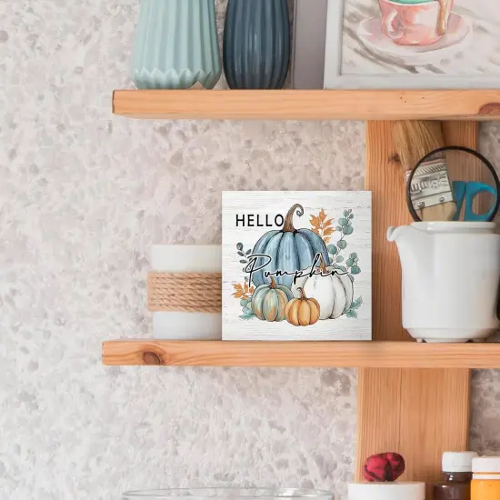 Fall Pumpkin Sign Wood Box Sign Desk Decor, Rustic Autumn Theme {5}