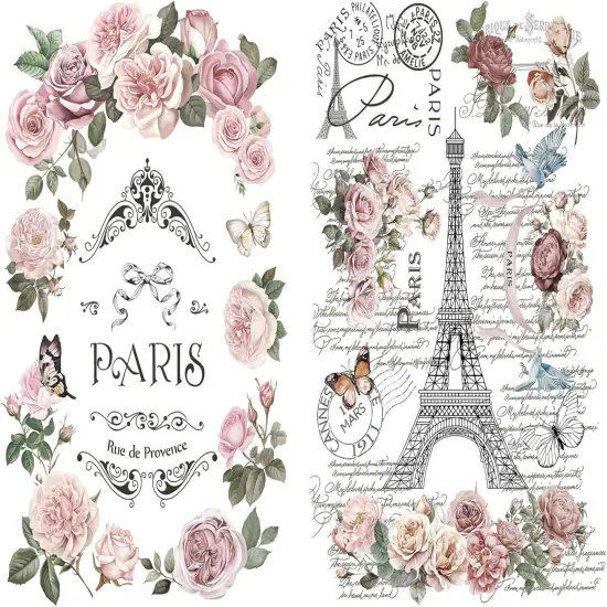 2 Large 12"x18" Sheets Decorative Vintage Stickers and Decals {1}