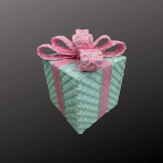 Mint/Pink Sequin Gift Box Decor with Velvet Bow | Christmas & Party Display-86355MIPK {3}