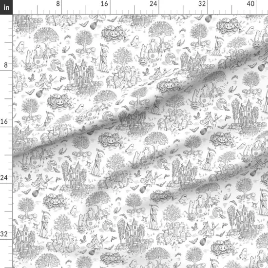 Various Fabrics by the Yard or Fat Quarter Ghosts Haunted House Jack O Lantern Pumpkins Graveyard Halloween Toile De Jouy Magic Custom Printed Fabric by Spoonflower {1}