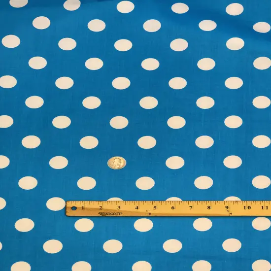 1 Yard Turquoise Poly Cotton Fabric with White Polka Dots 59/60 Inch Wide {2}