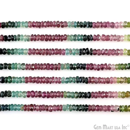 Tourmaline Rondelle Beads, 12.5 Inch Gemstone Strands, Drilled Strung Nugget Beads, Faceted Round, 3-4mm {5}