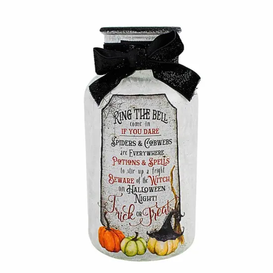 Stony Creek 6.5 Inch Hocus Pocus Small Glass Jar Lighted Halloween Lighted Glass Accent , Halloween Decor Lighted Halloween Jar Bell {3}