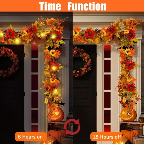 6FT Fall Maple Leaf Garland with Lights - Round {2}