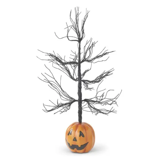 20" Black Glitter Halloween Tree with Jack-O'-Lantern Base – Spooky Light-Up Décor {1}