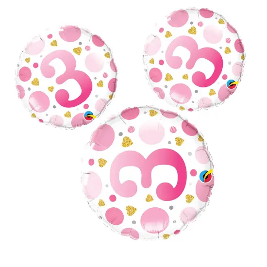 Age 3 Pink Dots 18 Inch Foil Mylar Balloon {4}