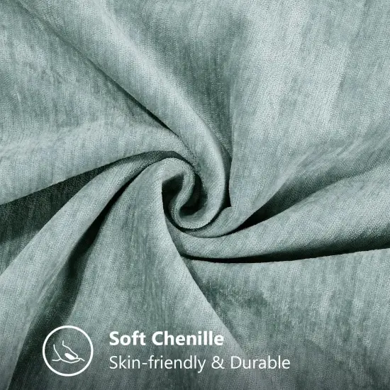 Chenille Soft Throw Pillow Covers 18x18 Set of 2, Farmhouse Velvet Decorative Pillow Covers with Stitched Edge for Couch Sofa Bed, Aqua Haze {2}