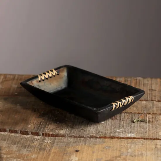 Decorative Longpi Pottery Platter - 7.5" x4.5" x1.3" {1}