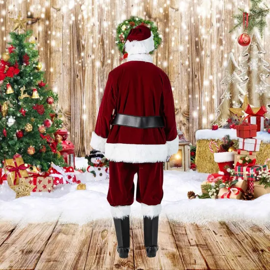 Burgundy Velvet Santa Costume with Plush Trim {4}