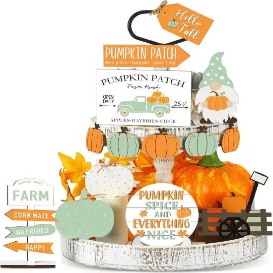 15 Pcs Fall Tiered Tray Decor Set Fall Decorations(Gnomes) {5}
