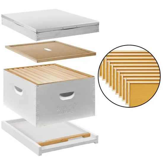 Honey Keeper Beginner Bee Hive Kit, Fully Assembled and Painted Starter Set with Hive Body & 10 Frames White {5}