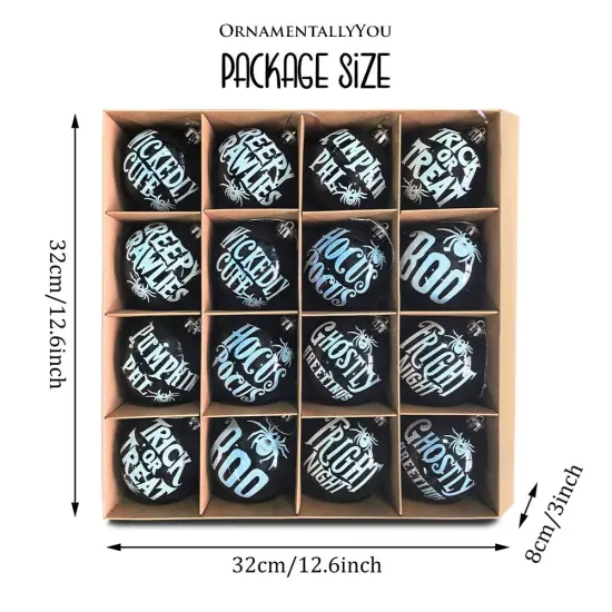 Ghastly Quotes Ornament Bauble Set of 16, Halloween Tree 3" Black and White Round Ball Decor {3}