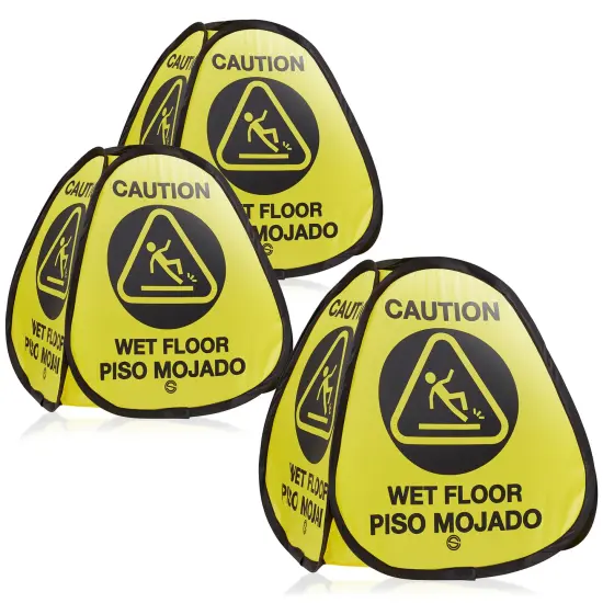 Dryser 3-Pack 16" Pop-up Caution Wet Floor Signs -&nbsp;Yellow&nbsp;4-Sided English/Spanish Warnings {1}