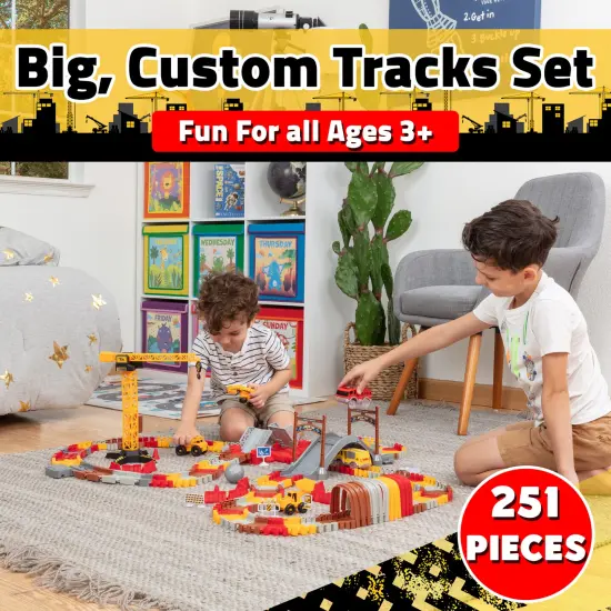 USA Toyz Snap Trax Construction Set Race Tracks and LED Toy Cars - 251pk {2}