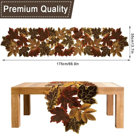 Fall Thanksgiving Table Runner with Embroidered Maple Leaves {2}