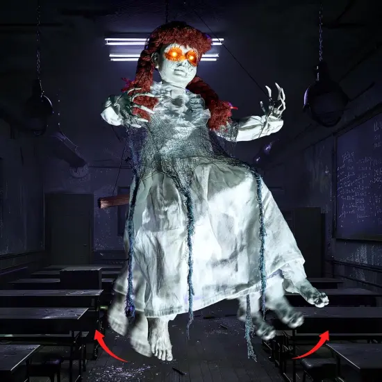 Outdoor Swinging White Doll with Creepy Sound Animatronics {6}