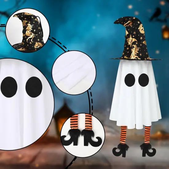 1 Pack Halloween Hanging Ghosts with Witch Hat - White {5}