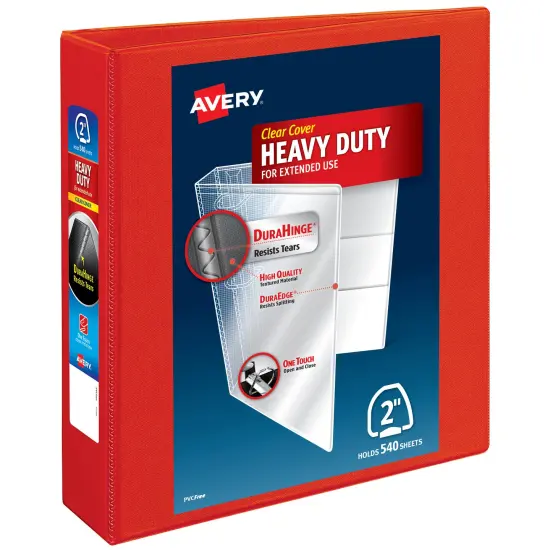 Avery Heavy-Duty View 3 Ring Binder, 2" One Touch EZD Rings, 1 Red Binder (79225) {1}