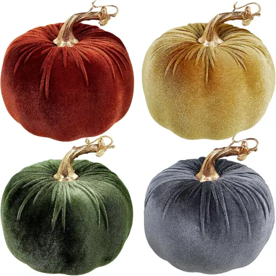 4 Pcs 5" Assorted Faux Rustic Harvest Pumpkins Tabletop Decor {1}