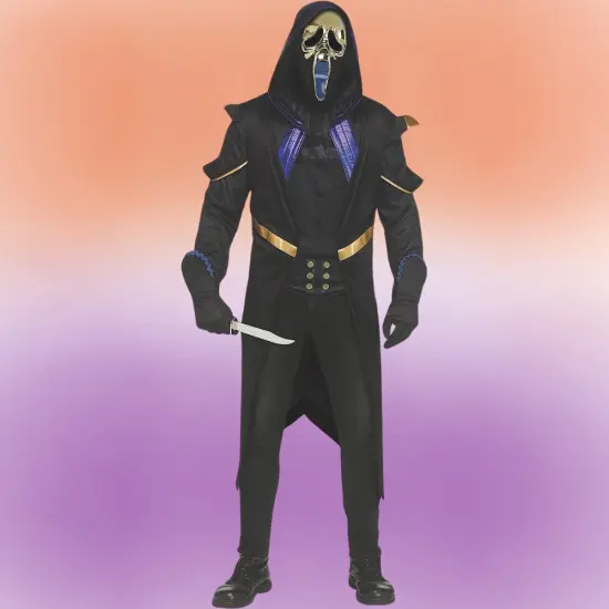 6 Feets Adults Masquerade Ghost Killer Costume with Hood and Gold Mask {2}