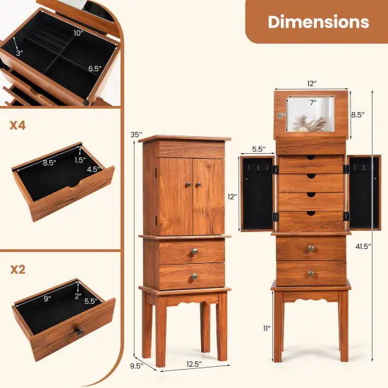 Costway Vintage Jewelry Armoire Cabinet Chest Big Storage Box Organizer with Drawers & Mirror {3}