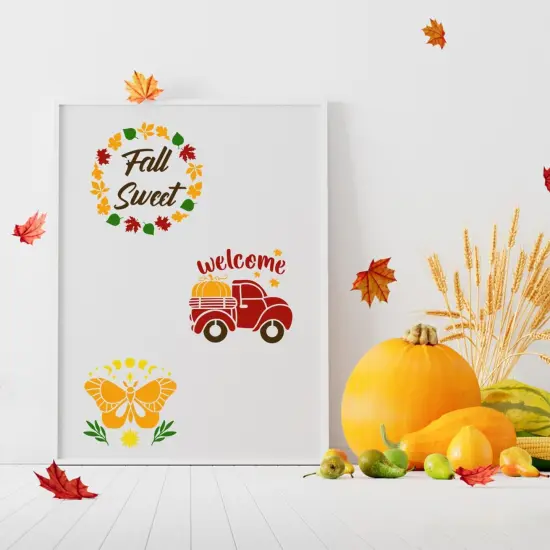 24pcs Fall Reusable Stencils - 3x3 Inch {5}