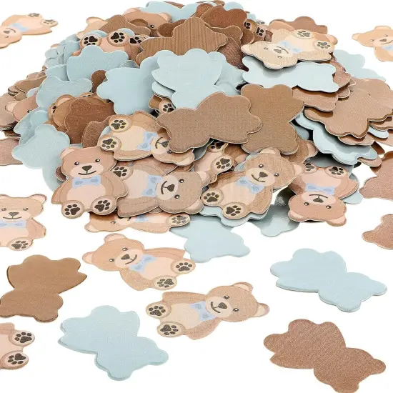 300 Pieces Bear Confetti Baby Shower Paper Confetti for Holiday Festival Party Table Home Decorations, 0.98 Inch(Blue, Brown) {1}