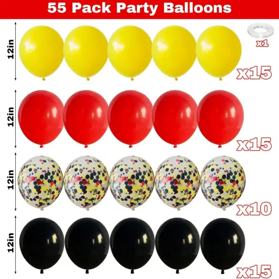 12Inch Red Yellow Black Balloons, Mouse Color Helium Party Balloon Yellow Red Black Latex Balloons with Cartoon Mouse Coffetti Balloon for Race Car Birthday Baby Shower Carnival Party Decorations {2}