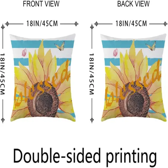 Sunflower Pillow Cover 18 x 18 Inch Set of 4 Spring Summer Throw Pillow Covers Floral Double-Sided Printing Blue Cushion Cover for Sofa Home Decor {3}